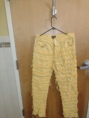 Distressed Fringe Yellow Jeans